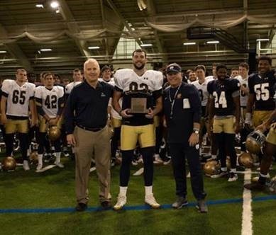 Nic Weishar With Pat Sarb And Brian Kelly Allstate Afca Good Works Team Trophy 10 15 18